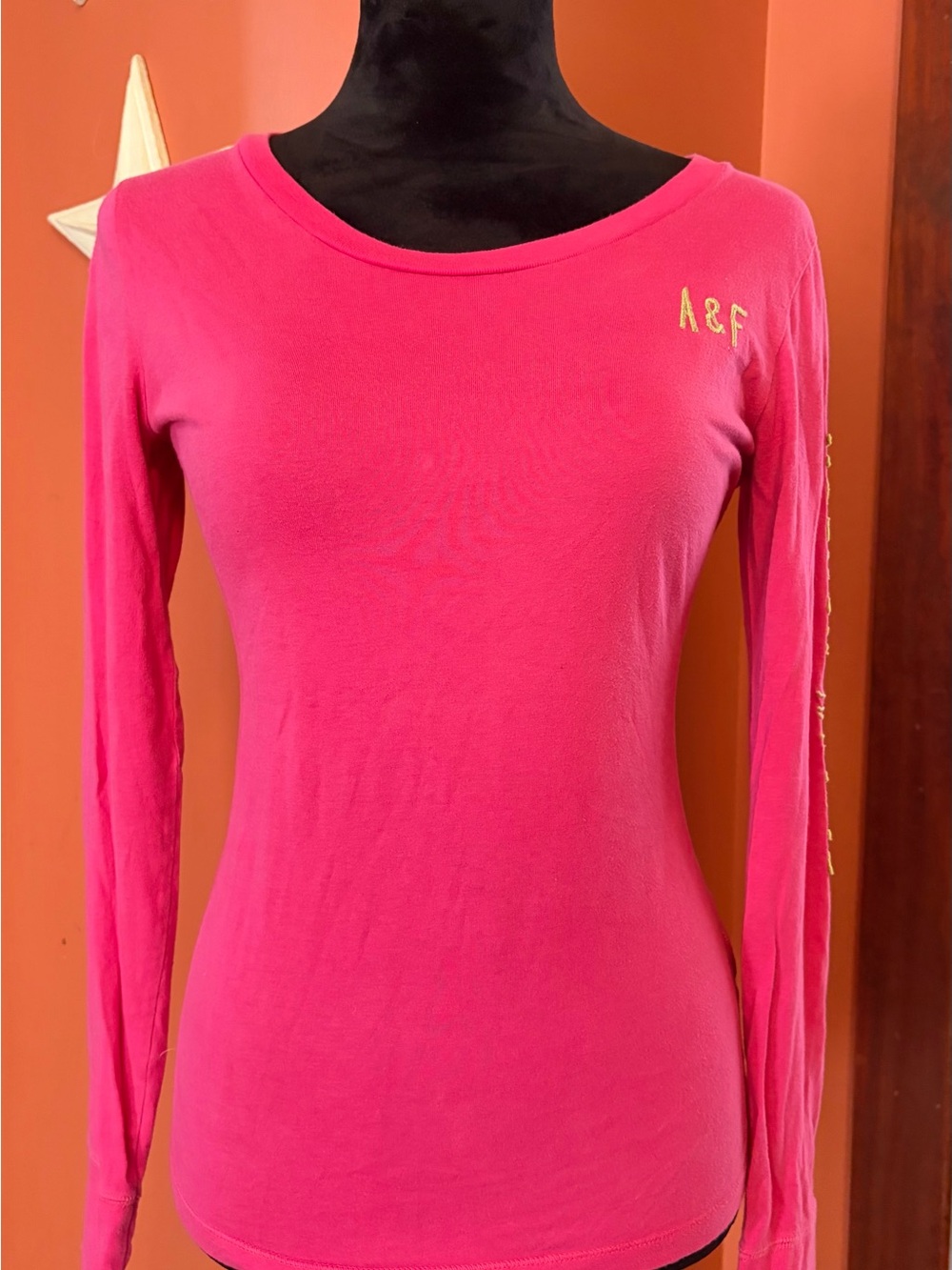 Abercrombie & Fitch Hot Pink Long-Sleeve Scoop Neck Top